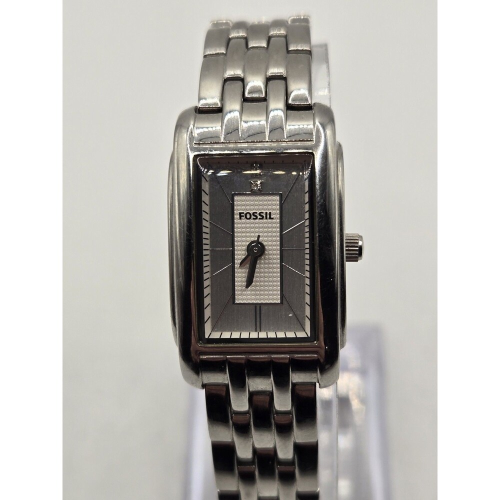 Fossil Stainless Steel 18.5mm Ladies' Tank Watch. New Battery. 6.75" Band